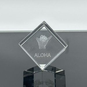 3D Laser Etched Glass Prism Paperweight ALOHA Hang Loose Hand Signal 1.5" Hawaii